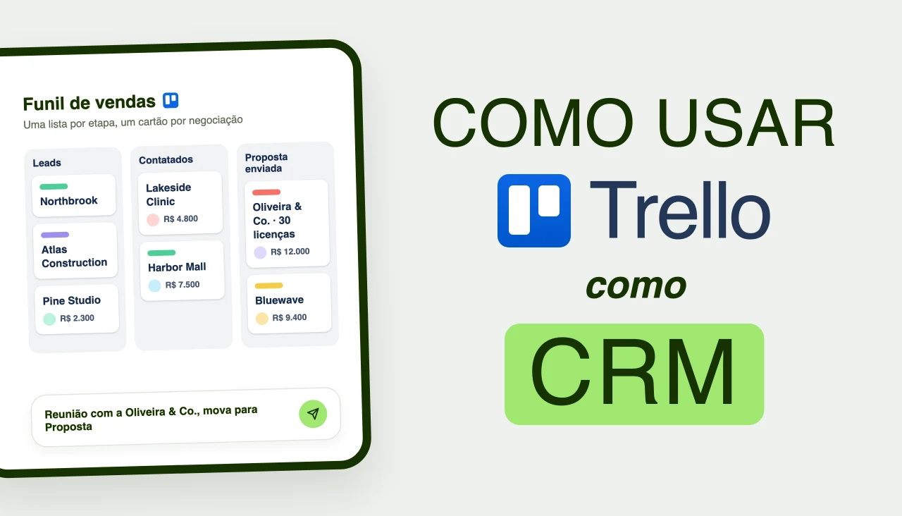 Como usar o Trello como CRM: um quadro de funil de vendas no Trello com as listas Leads, Contatados e Proposta enviada